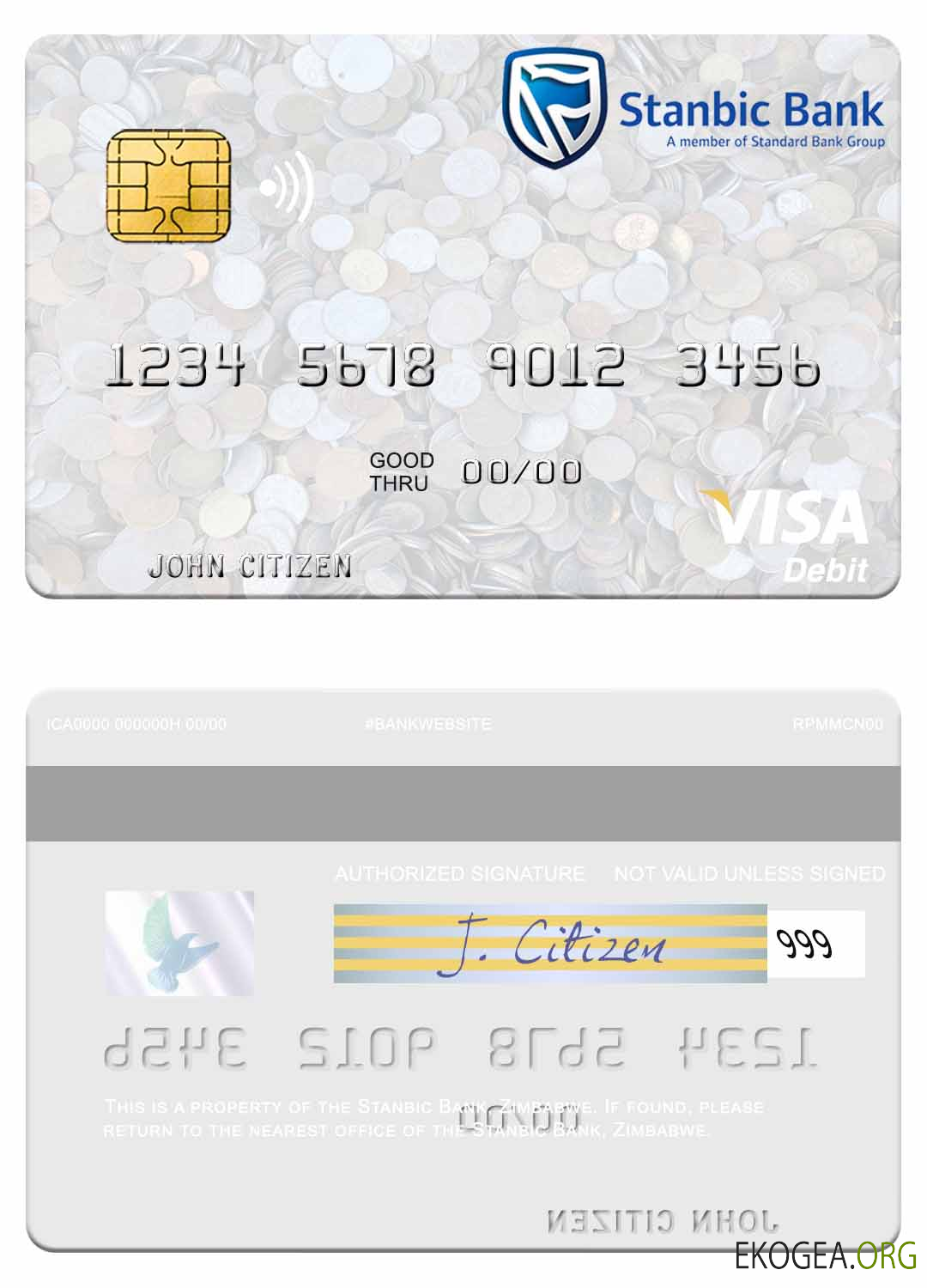 Carte de débit visa de la Stanbic Bank du Zimbabwe
